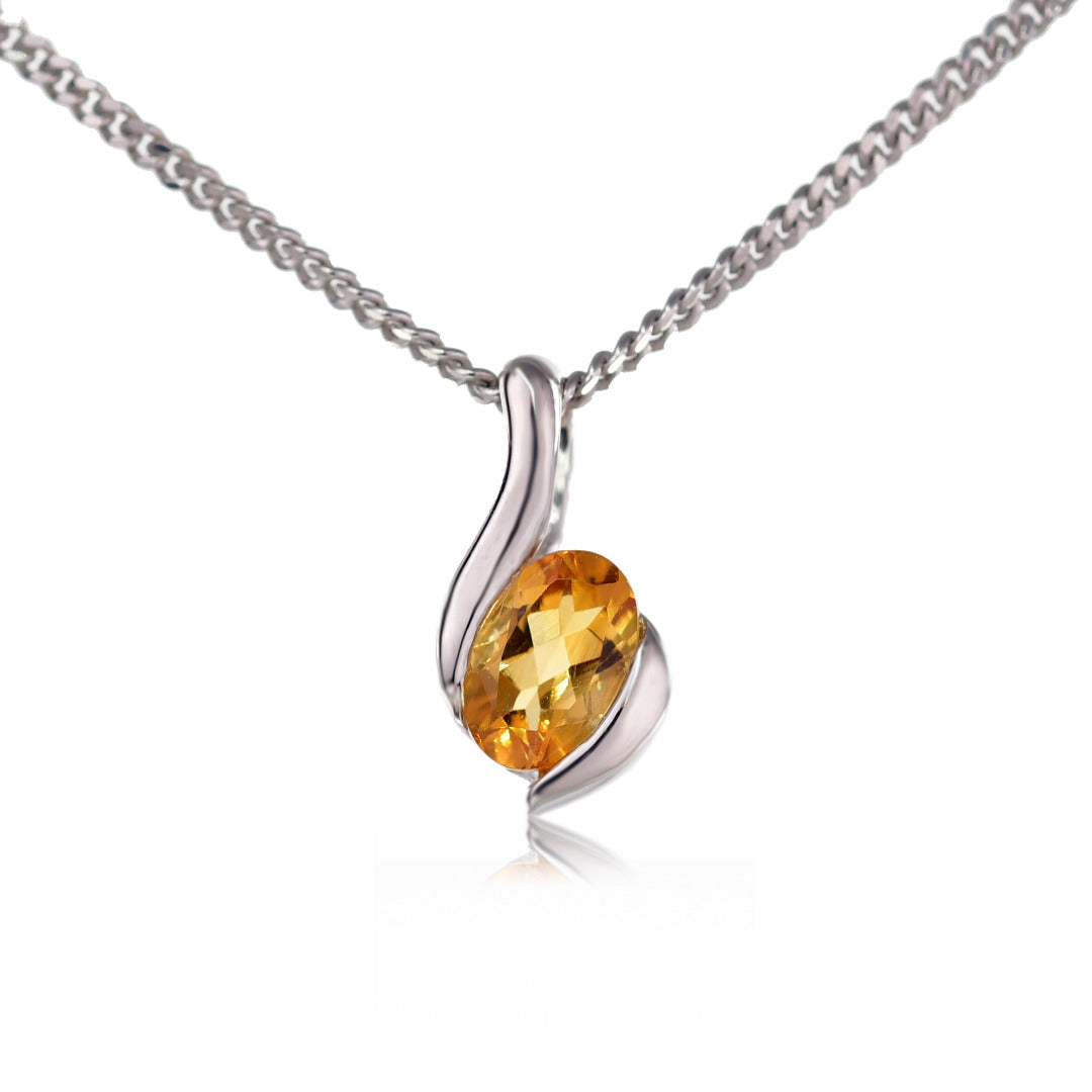 Citrine Necklace 0.45ct Sterling Silver Yellow Pendant 18'' November Birthstone