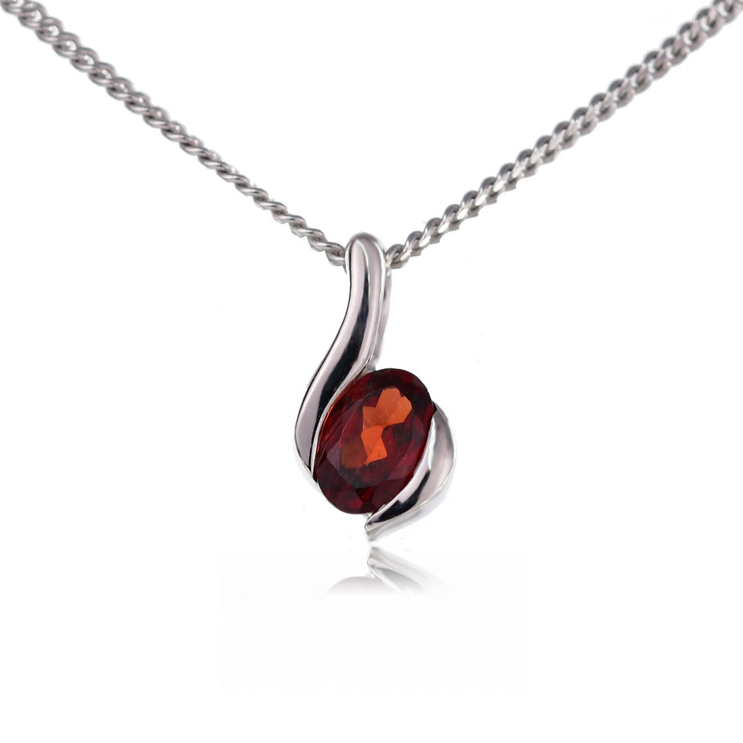 Garnet Necklace 0.55ct Sterling Silver Red Pendant 18'' January Birthstone