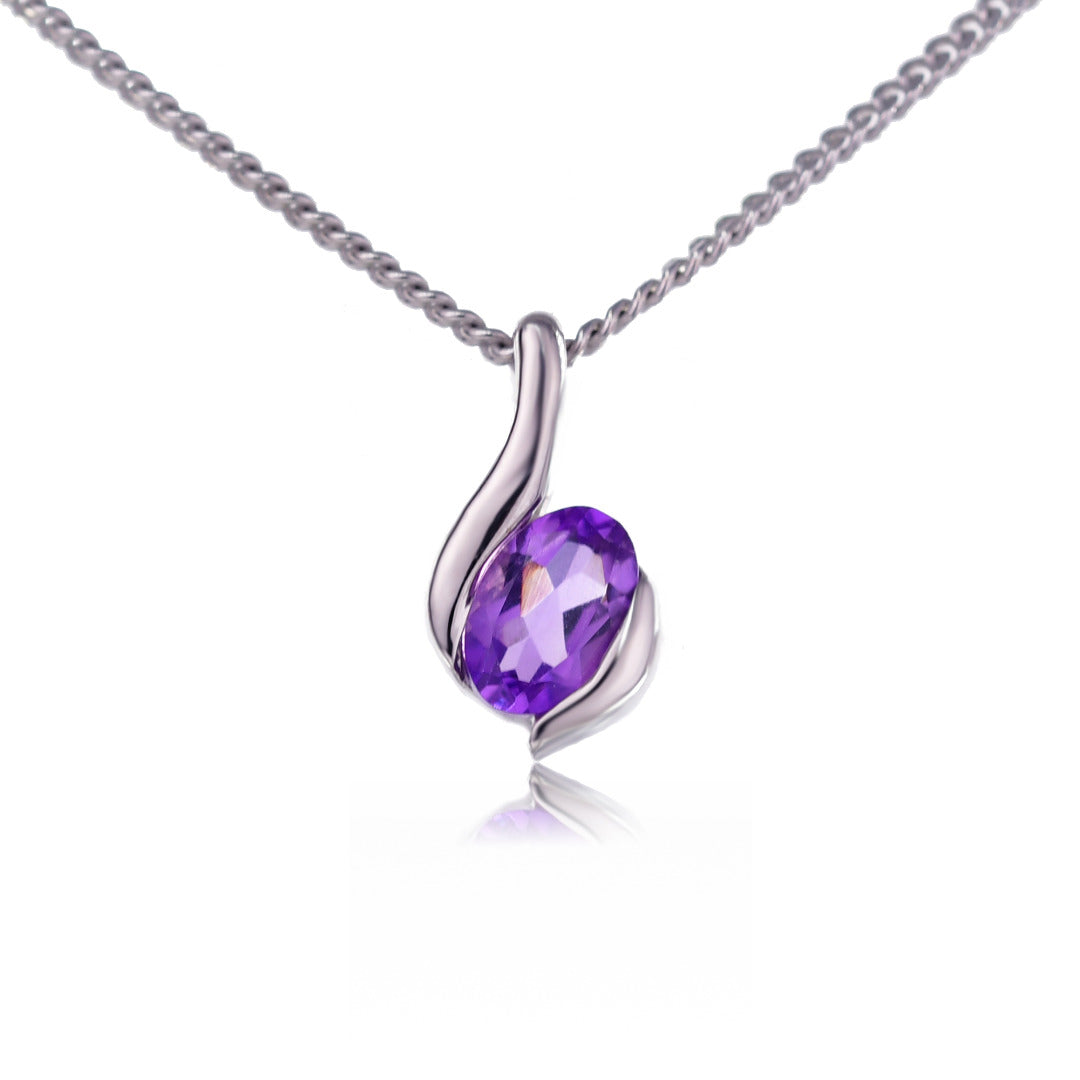 Natural Amethyst Solitaire pendant on a chain sterling silver