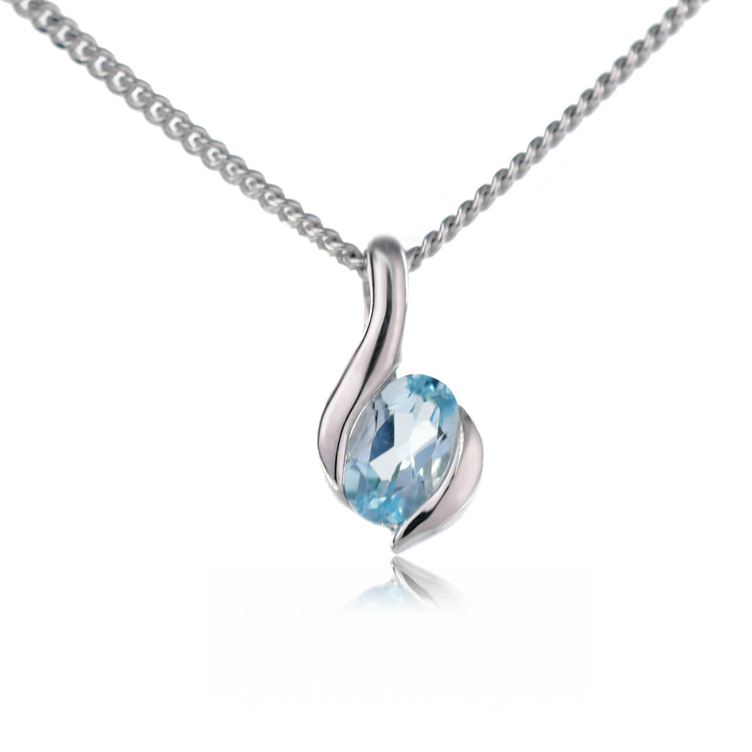 Topaz Necklace 0.57ct Sterling Silver Blue Pendant 18'' December Birthstone