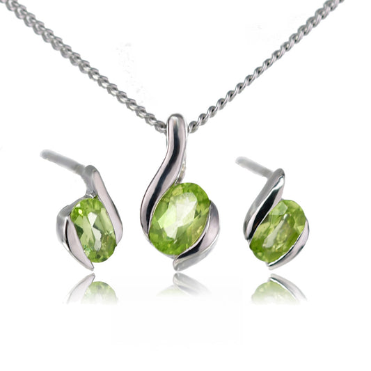 Peridot Necklace Earring Set Oval