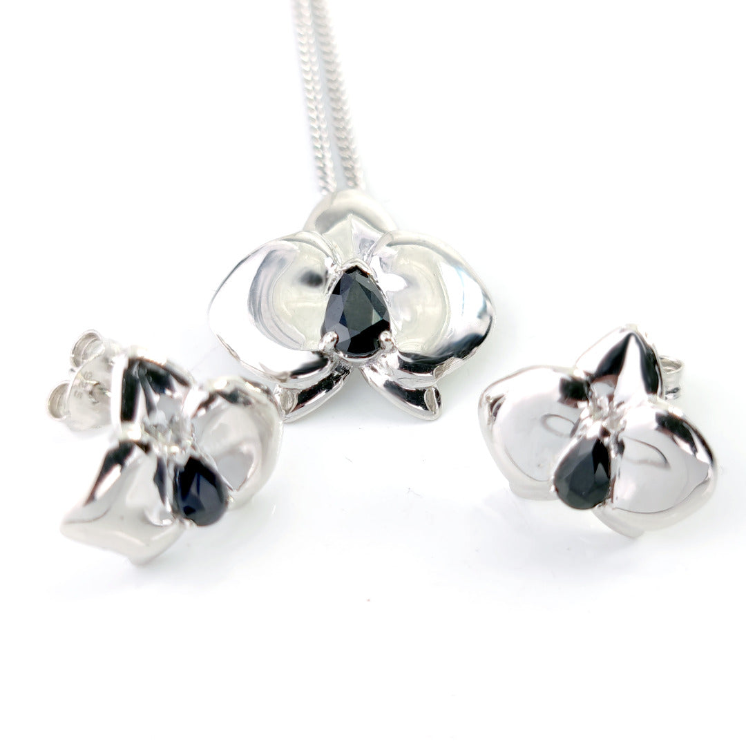 Sapphire Necklace Earring Set 1.1ct Orchid Silver Pendant September Birthstone