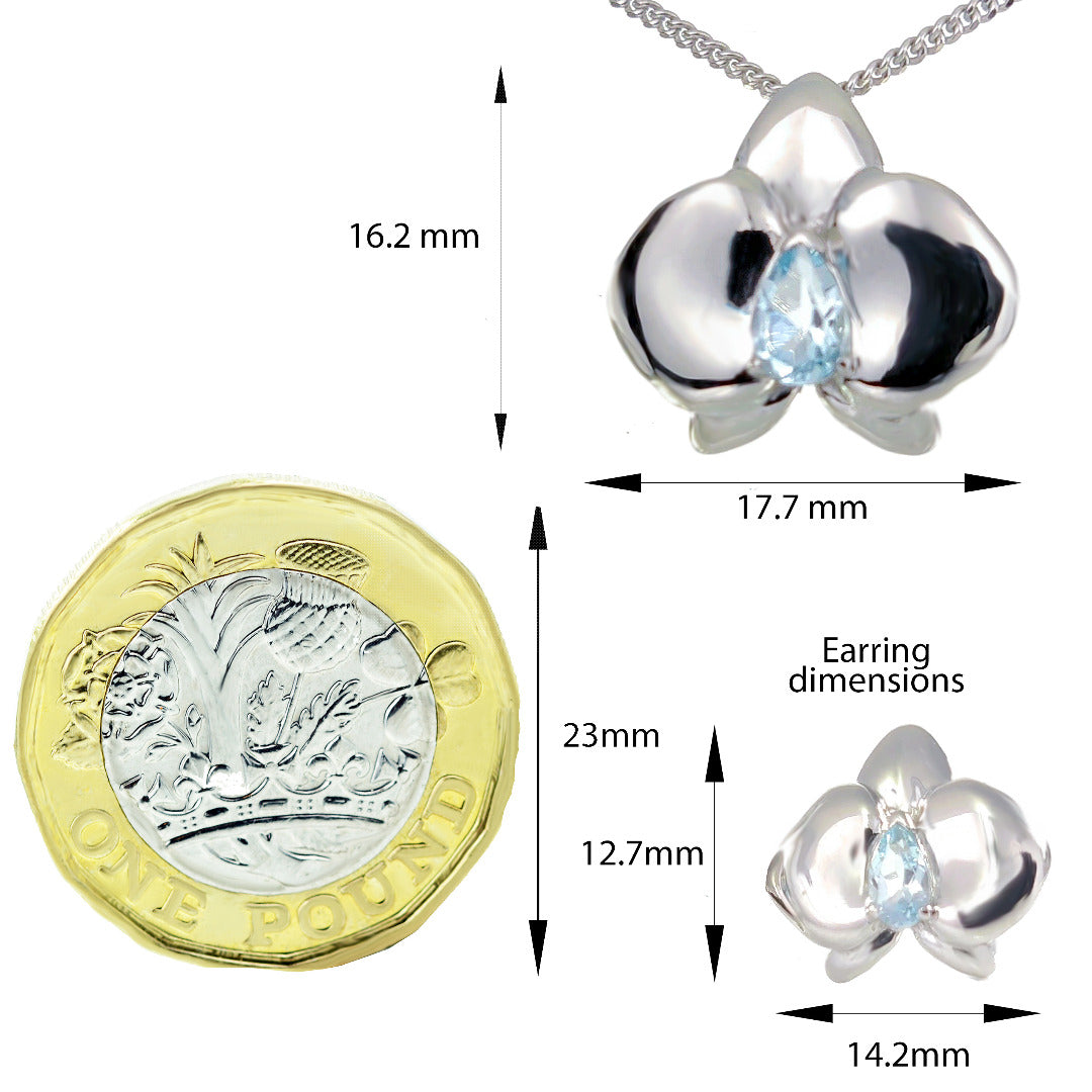 Topaz Necklace Earring Set Silver Orchid Pendant 1ct December Birthstone