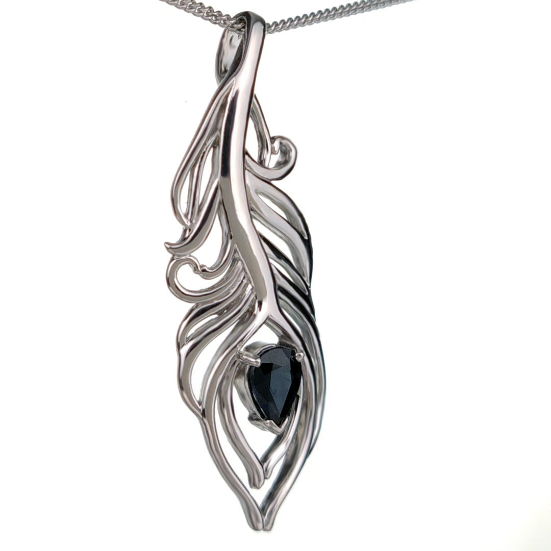 Sapphire Necklace 0.75ct Peacock Blue Pendant Silver September Birthstone