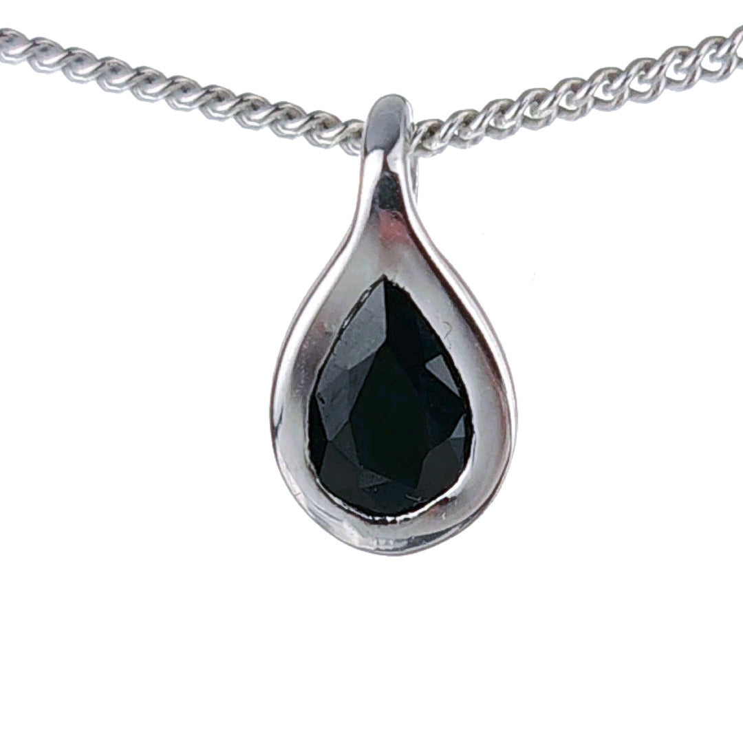 Sapphire Necklace 0.5ct Pear Blue Pendant Silver September Birthstone