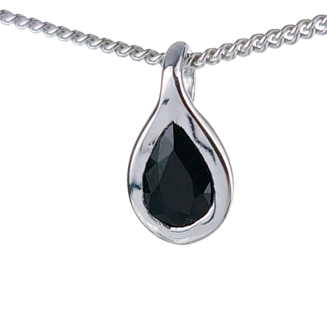 Sapphire Necklace 0.5ct Pear Blue Pendant Silver September Birthstone