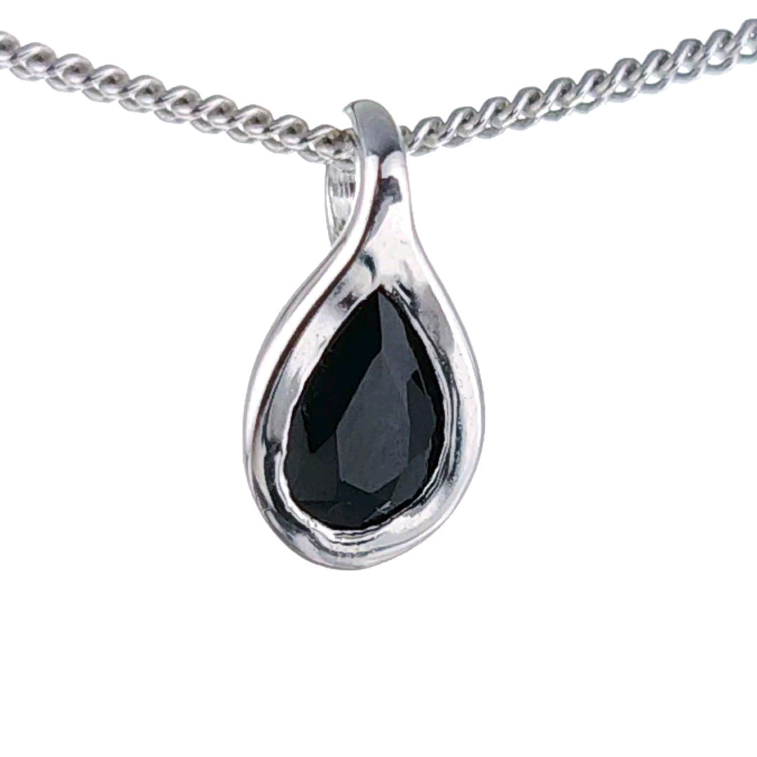 Sapphire Necklace 0.5ct Pear Blue Pendant Silver September Birthstone