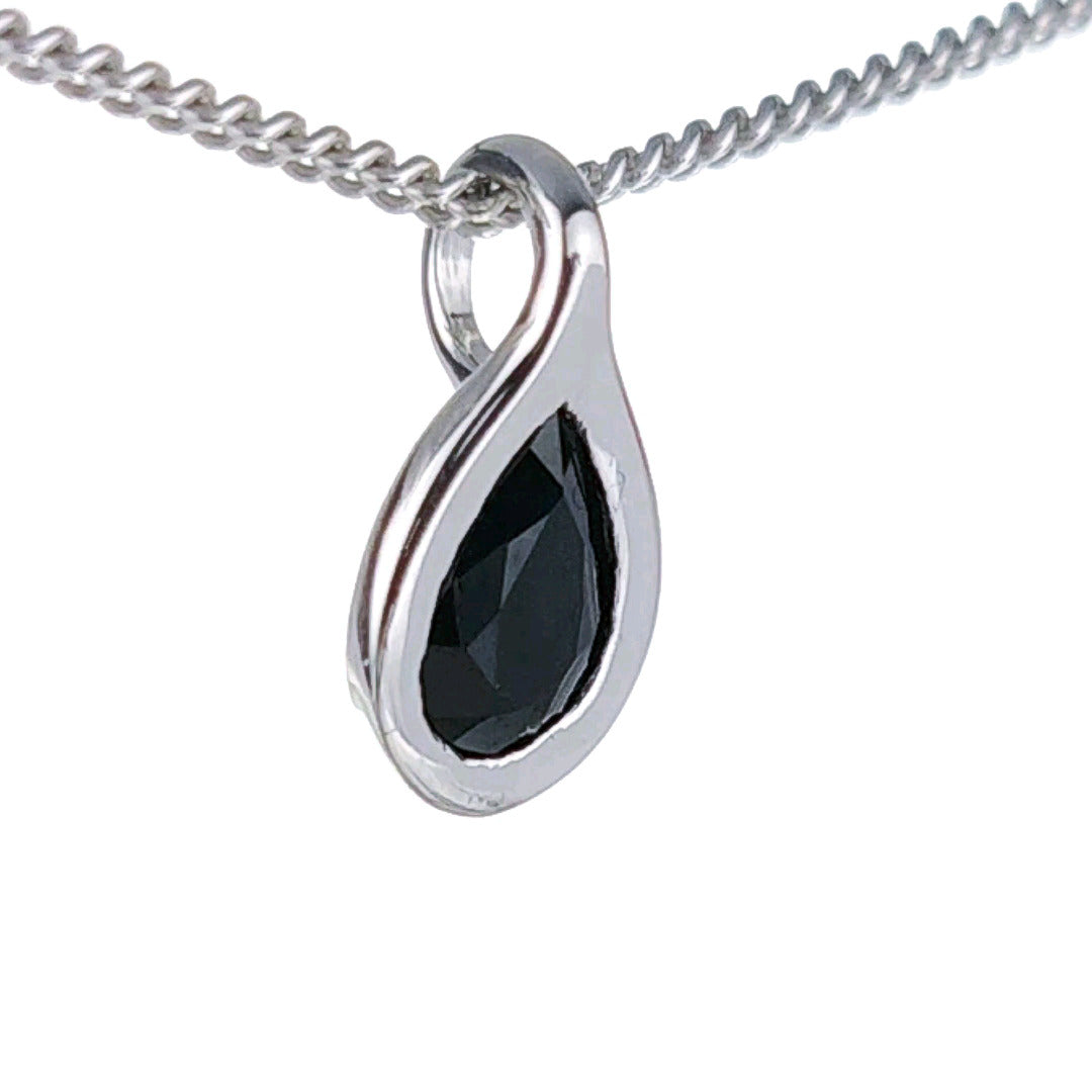 Sapphire Necklace 0.5ct Pear Blue Pendant Silver September Birthstone