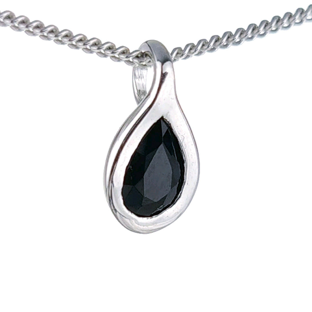 Sapphire Necklace 0.5ct Pear Blue Pendant Silver September Birthstone