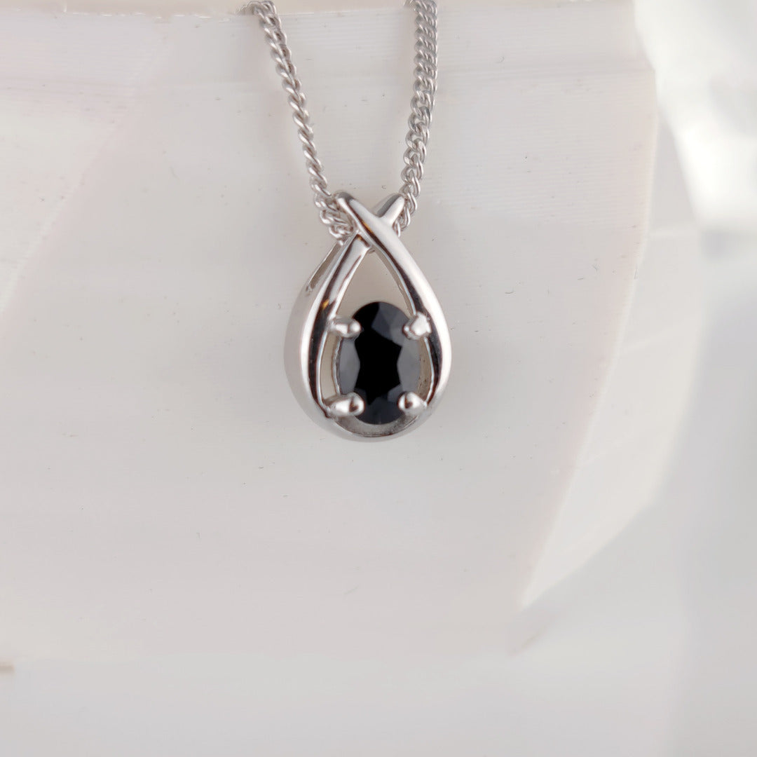 Sapphire Necklace 0.6ct Pear Blue Twist Pendant Silver September Birthstone