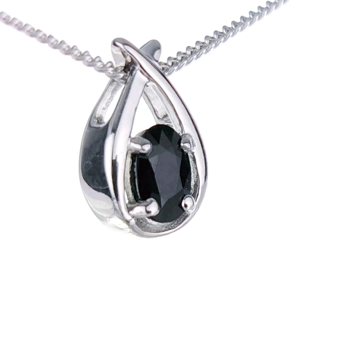 Sapphire Necklace 0.6ct Pear Blue Twist Pendant Silver September Birthstone