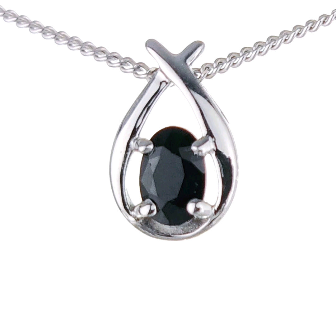 Sapphire Necklace 0.6ct Pear Blue Twist Pendant Silver September Birthstone