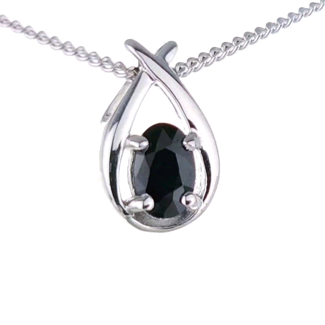 Sapphire Necklace 0.6ct Pear Blue Twist Pendant Silver September Birthstone