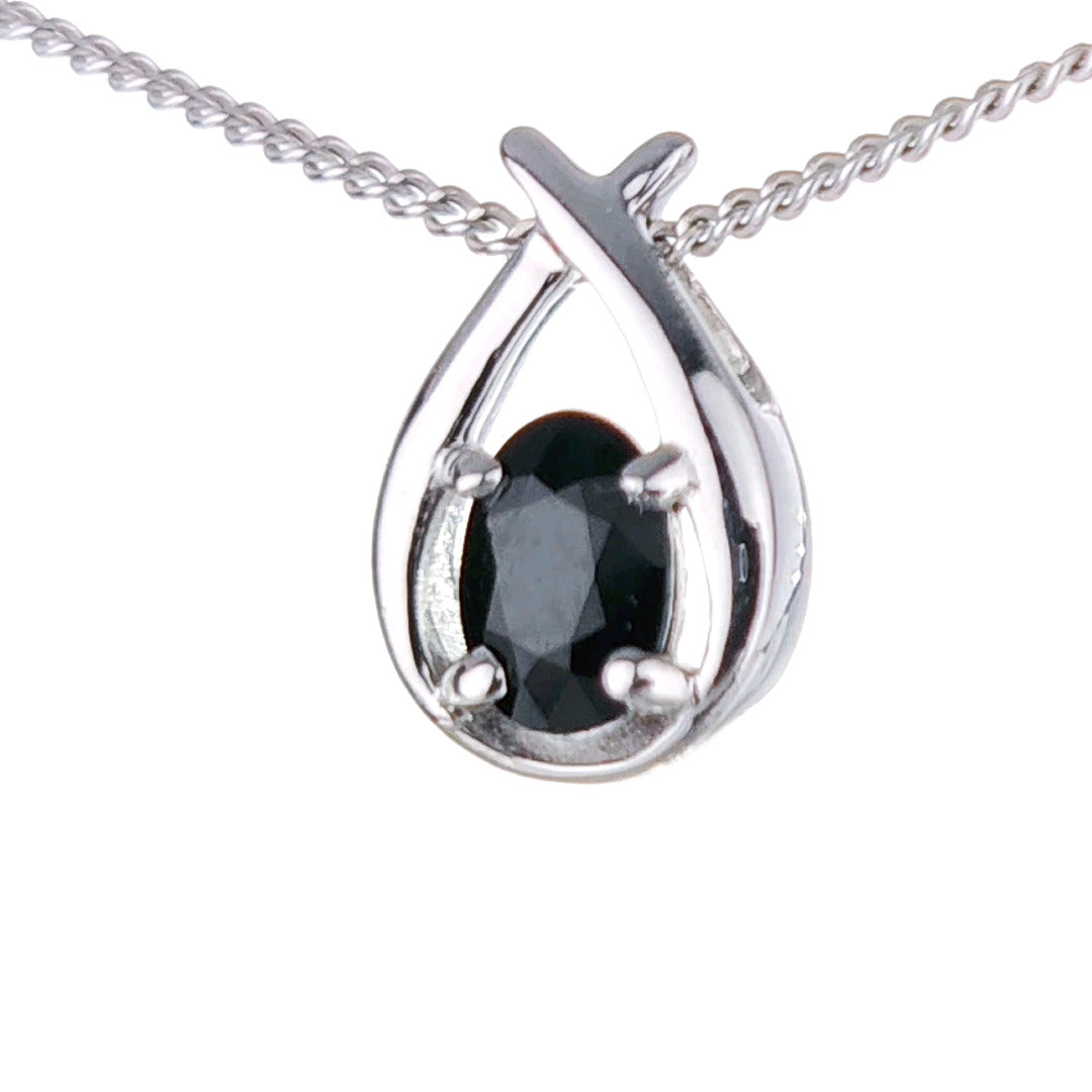 Sapphire Necklace 0.6ct Pear Blue Twist Pendant Silver September Birthstone