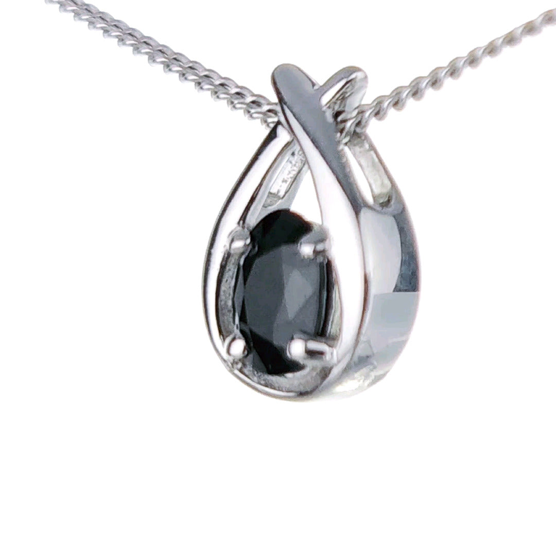 Sapphire Necklace 0.6ct Pear Blue Twist Pendant Silver September Birthstone