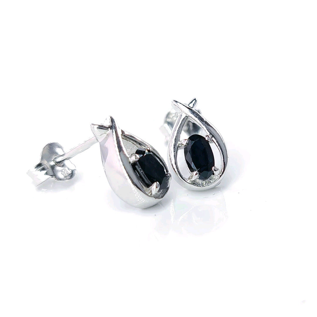 Sapphire Earrings 0.7ct Pear Blue Twist Studs Sterling Silver September Birthstone