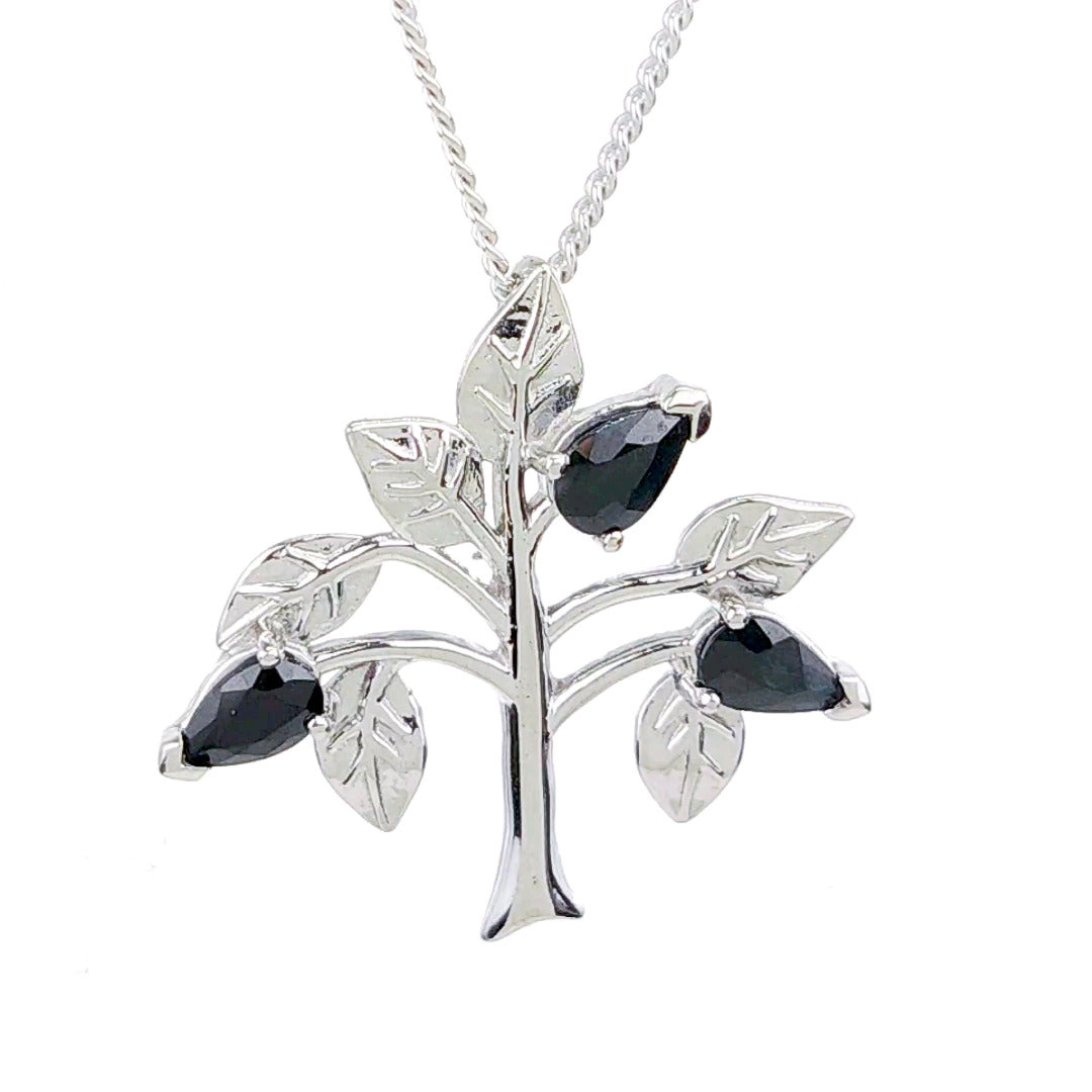 Sapphire Necklace 1.05ct Pear Blue Tree of Life Pendant Sterling Silver