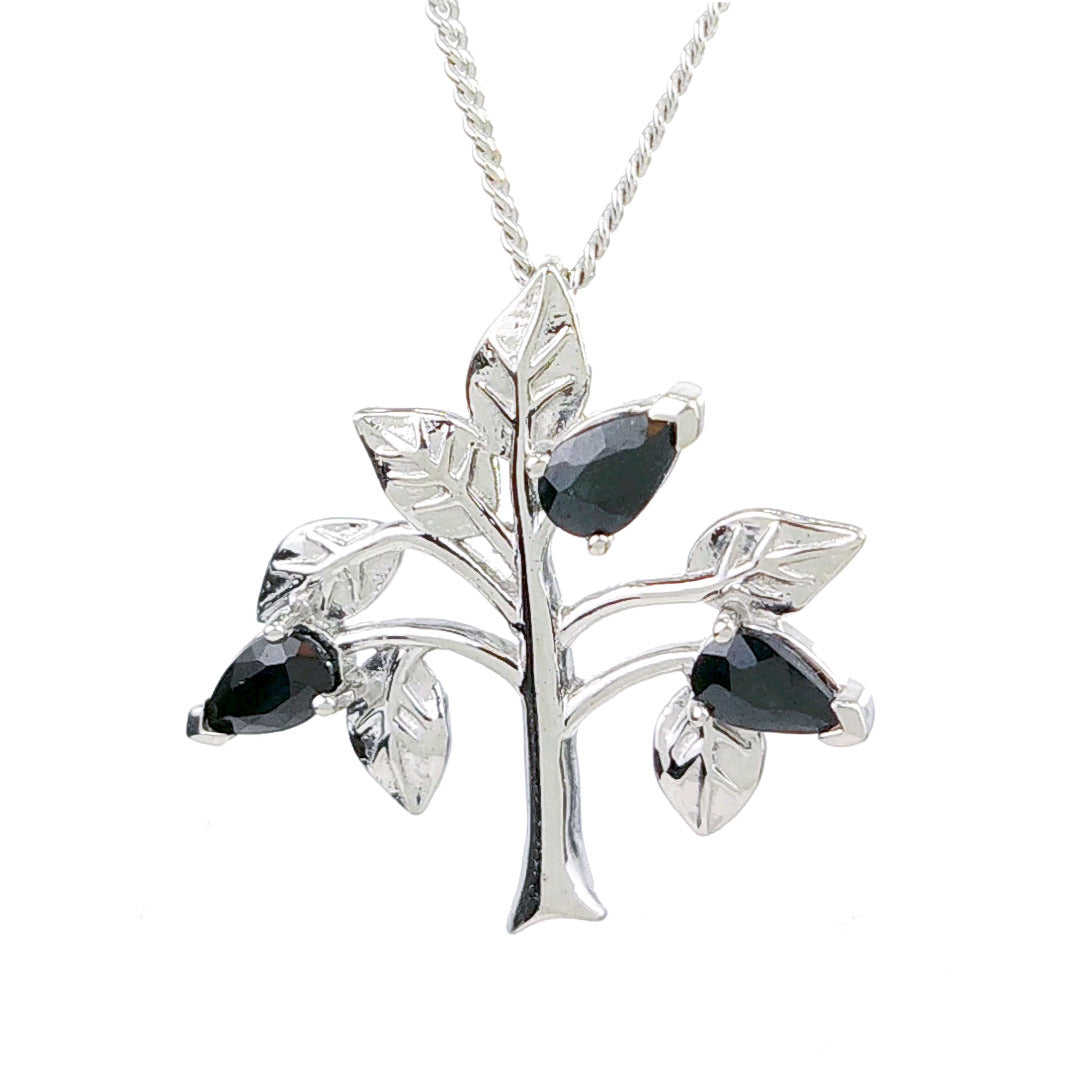 Sapphire Necklace 1.05ct Pear Blue Tree of Life Pendant Sterling Silver