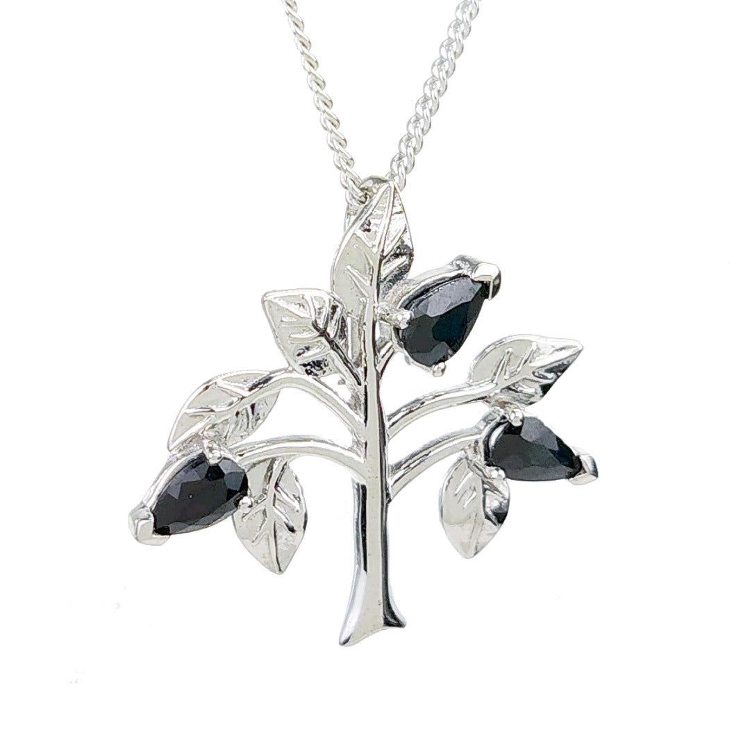 Sapphire Necklace 1.05ct Pear Blue Tree of Life Pendant Sterling Silver