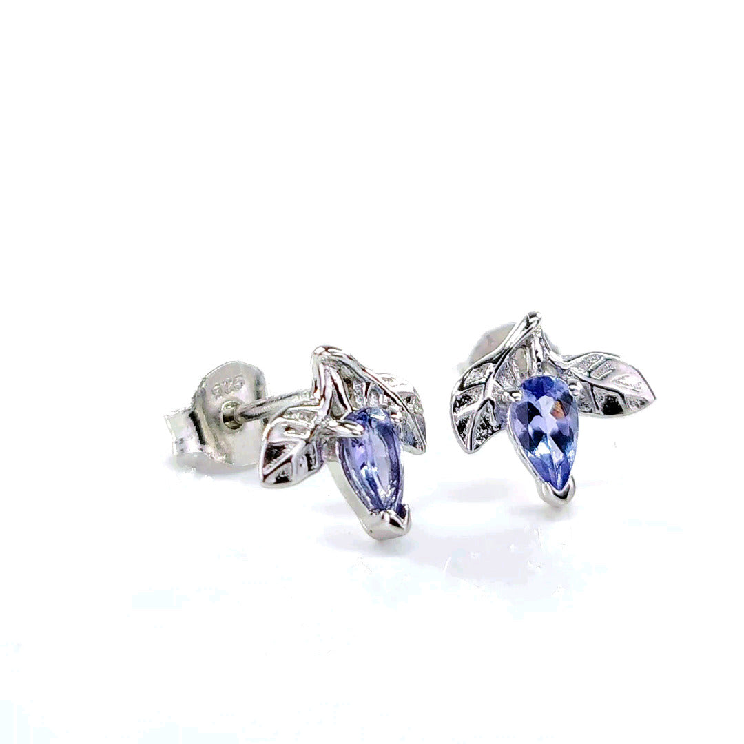 Tanzanite Earrings 0.4ct Pear Blue Tree of Life Studs Sterling Silver