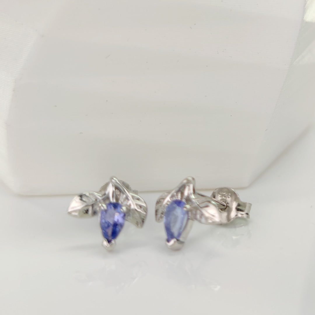 Tanzanite Earrings 0.4ct Pear Blue Tree of Life Studs Sterling Silver