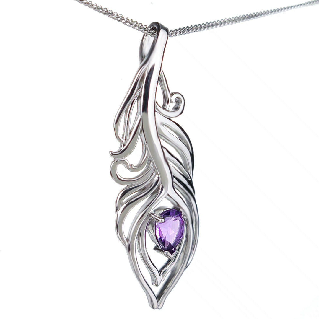 Amethyst Peacock Feather Necklace 0.65ct Sterling Silver