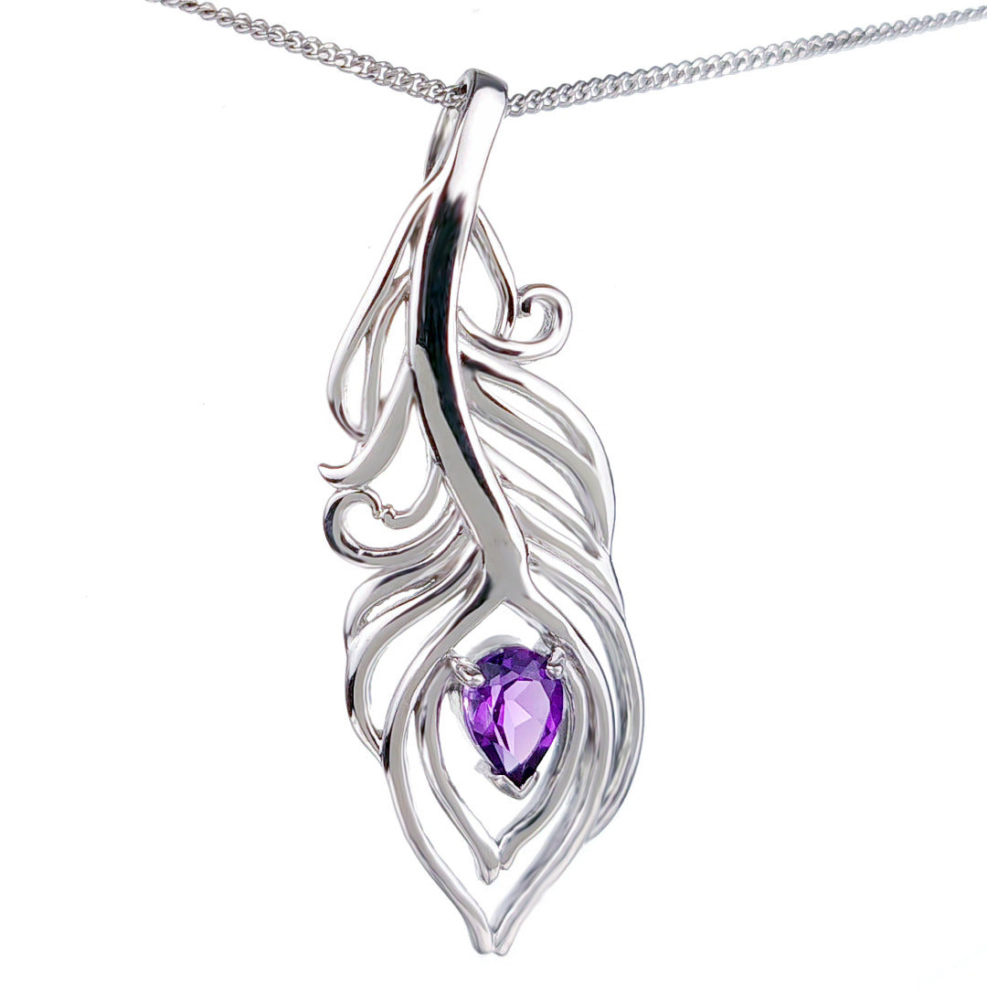 Amethyst Peacock Feather Necklace 0.65ct Sterling Silver