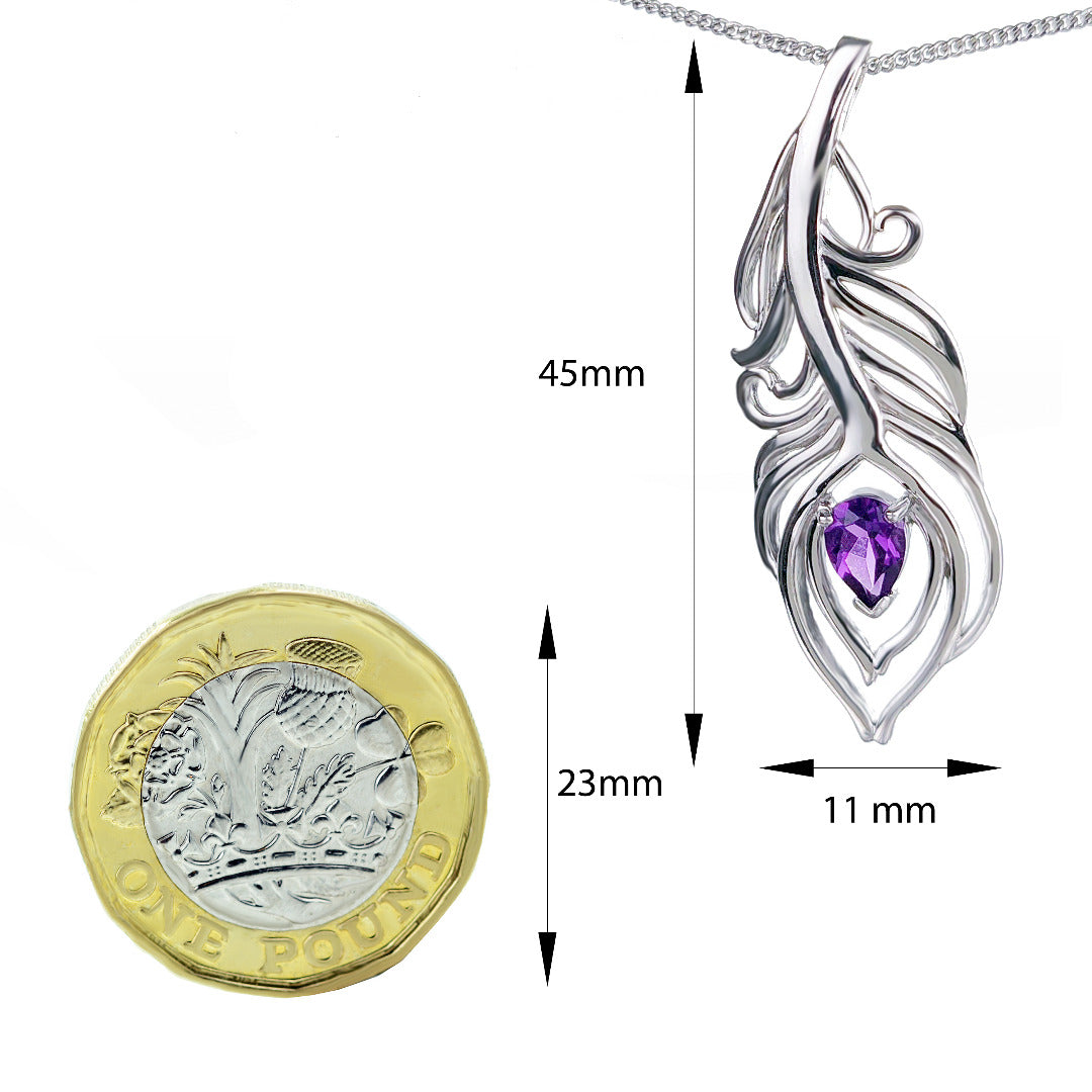 Amethyst Peacock Feather Necklace 0.65ct Sterling Silver