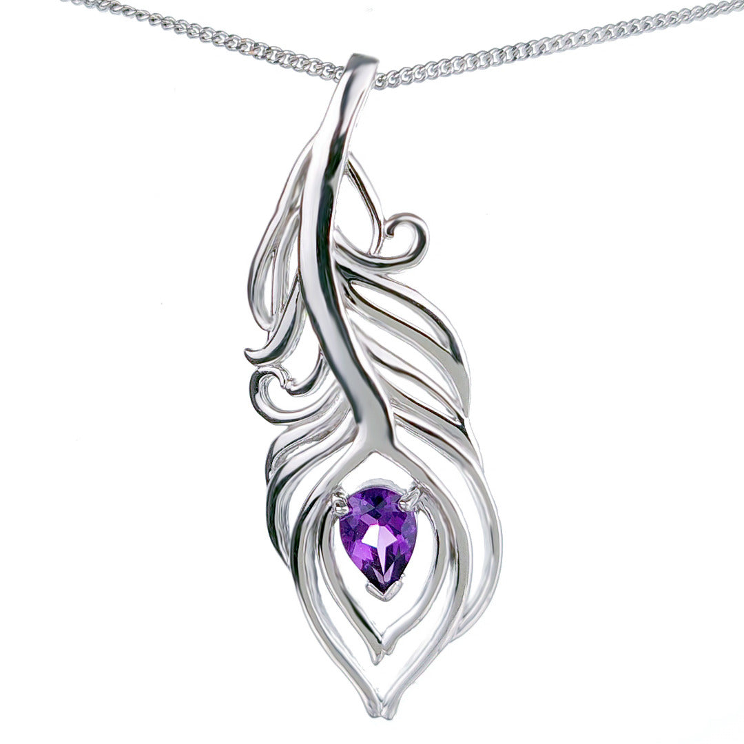 Amethyst Peacock Feather Necklace 0.65ct Sterling Silver