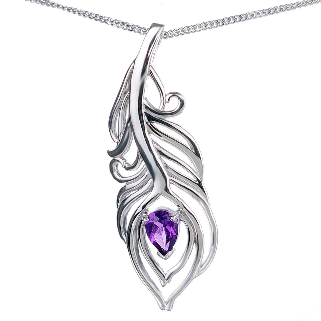 Amethyst Peacock Feather Necklace 0.65ct Sterling Silver