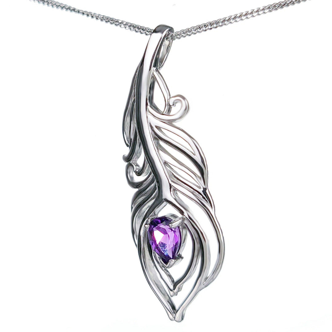 Amethyst Peacock Feather Necklace 0.65ct Sterling Silver