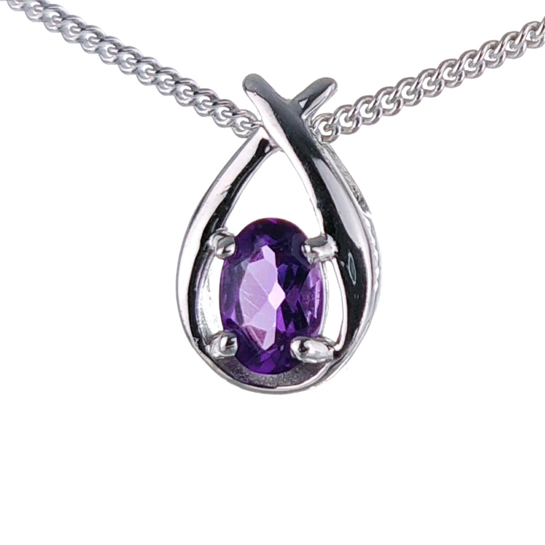 Amethyst Necklace 0.35ct Pear Purple Twist Pendant Silver February Birthstone