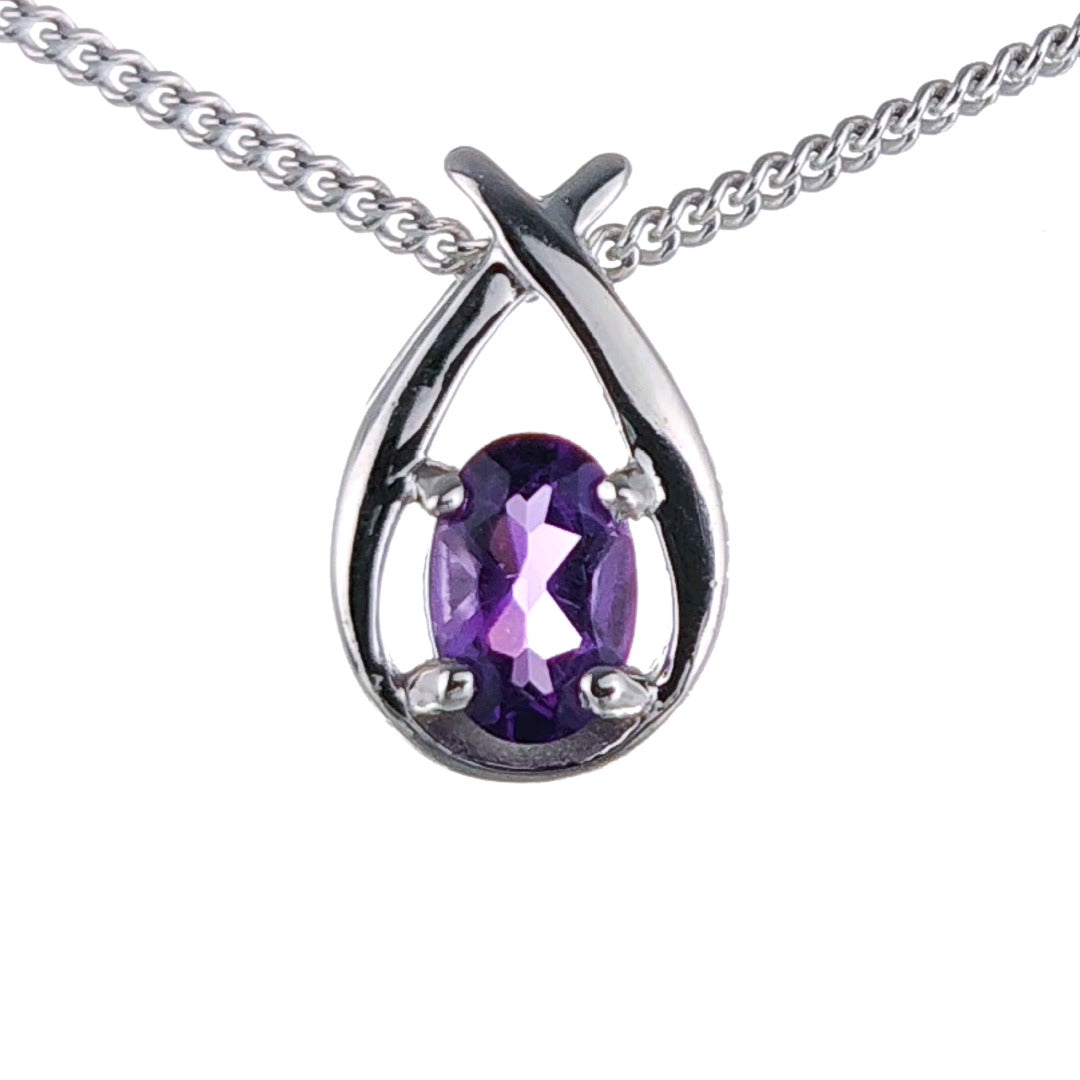 Amethyst Necklace 0.35ct Pear Purple Twist Pendant Silver February Birthstone