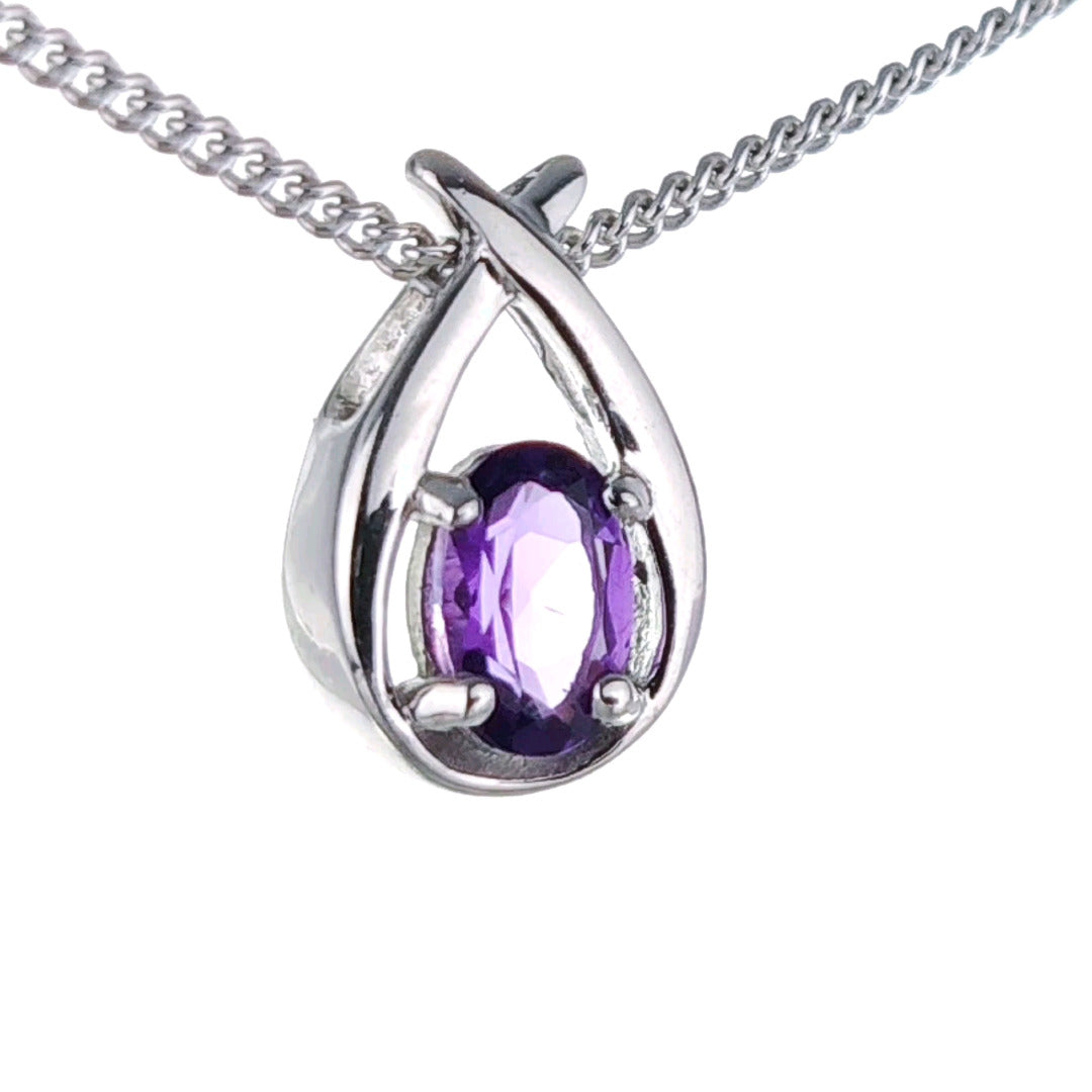 Amethyst Necklace 0.35ct Pear Purple Twist Pendant Silver February Birthstone