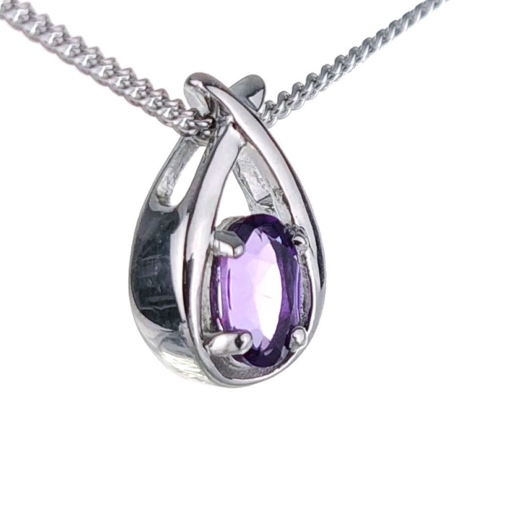 Amethyst Necklace 0.35ct Pear Purple Twist Pendant Silver February Birthstone