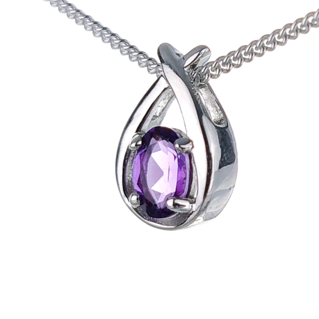 Amethyst Necklace 0.35ct Pear Purple Twist Pendant Silver February Birthstone