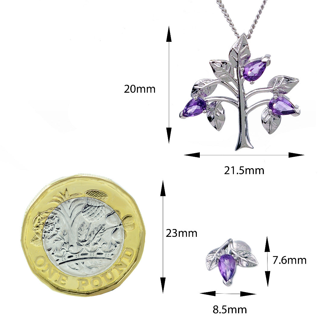 Amethyst Purple Tree of Life Necklace Earring Set