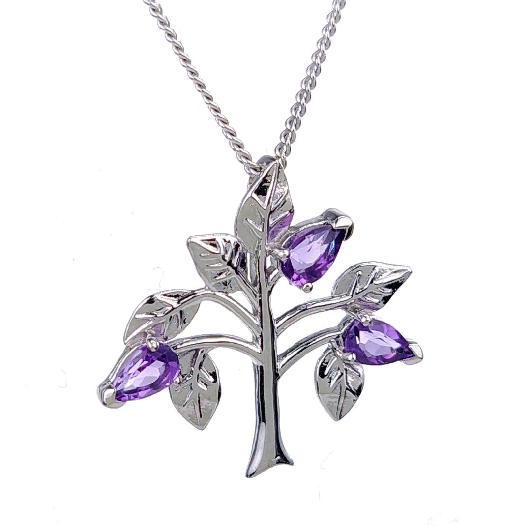 Amethyst Tree of Life Necklace Sterling Silver