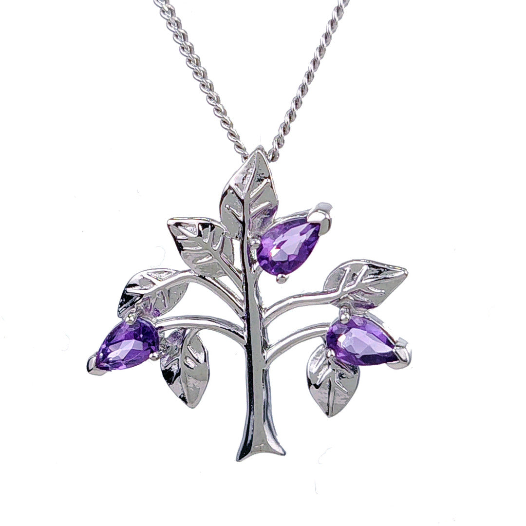 Amethyst Tree of Life Necklace Sterling Silver