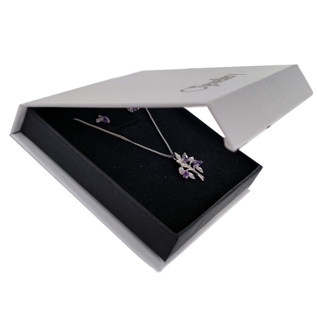 Amethyst Purple Tree of Life Necklace Earring Set