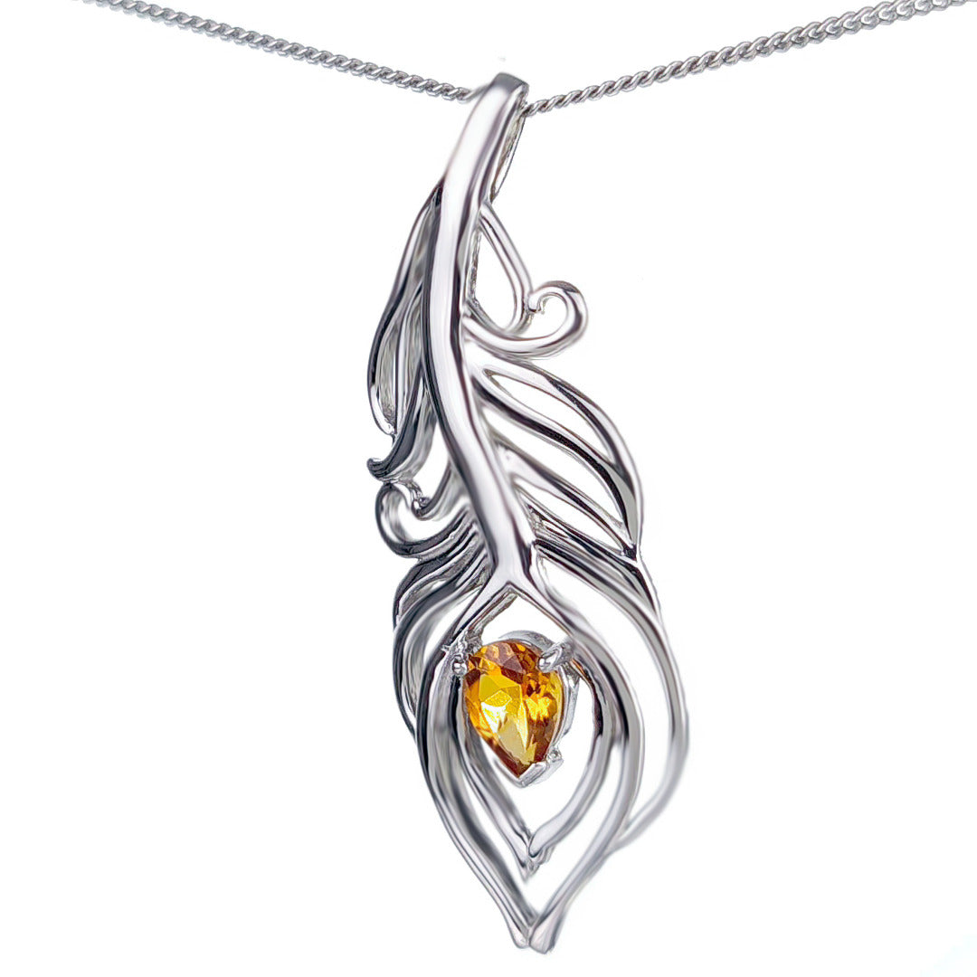 Citrine Necklace 0.65ct Peacock Yellow Pendant Silver November Birthstone