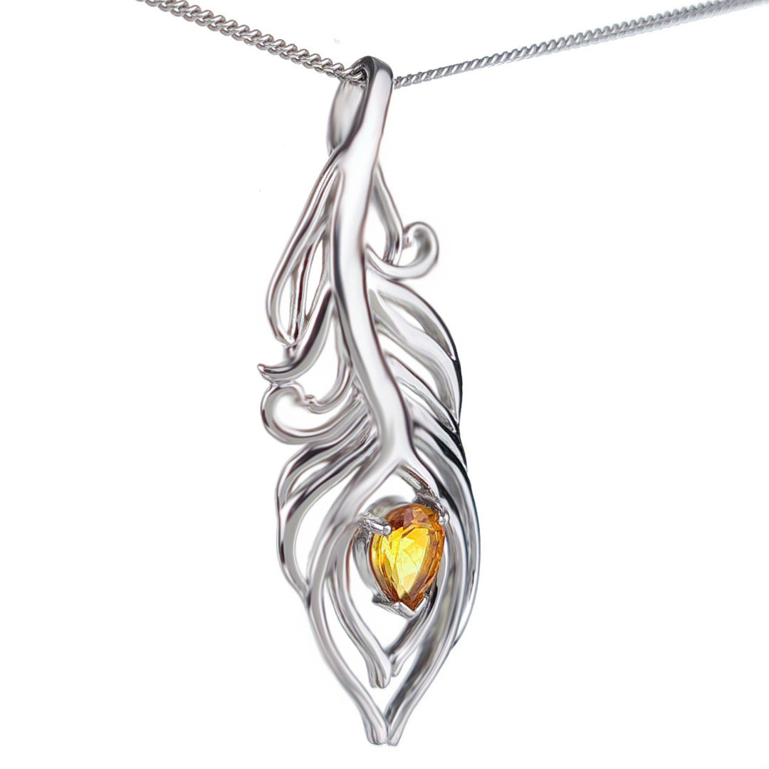 Citrine Necklace 0.65ct Peacock Yellow Pendant Silver November Birthstone