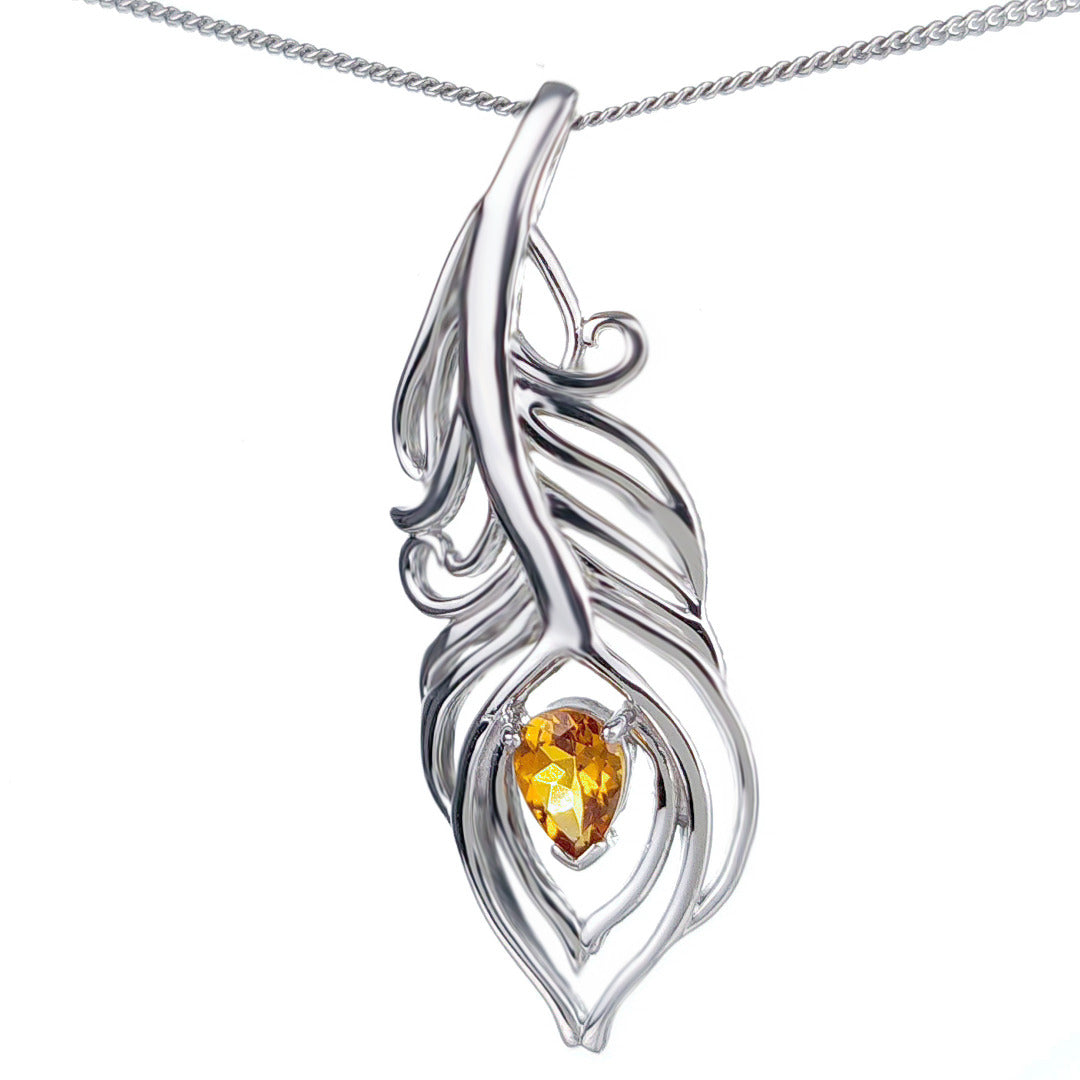 Citrine Necklace 0.65ct Peacock Yellow Pendant Silver November Birthstone