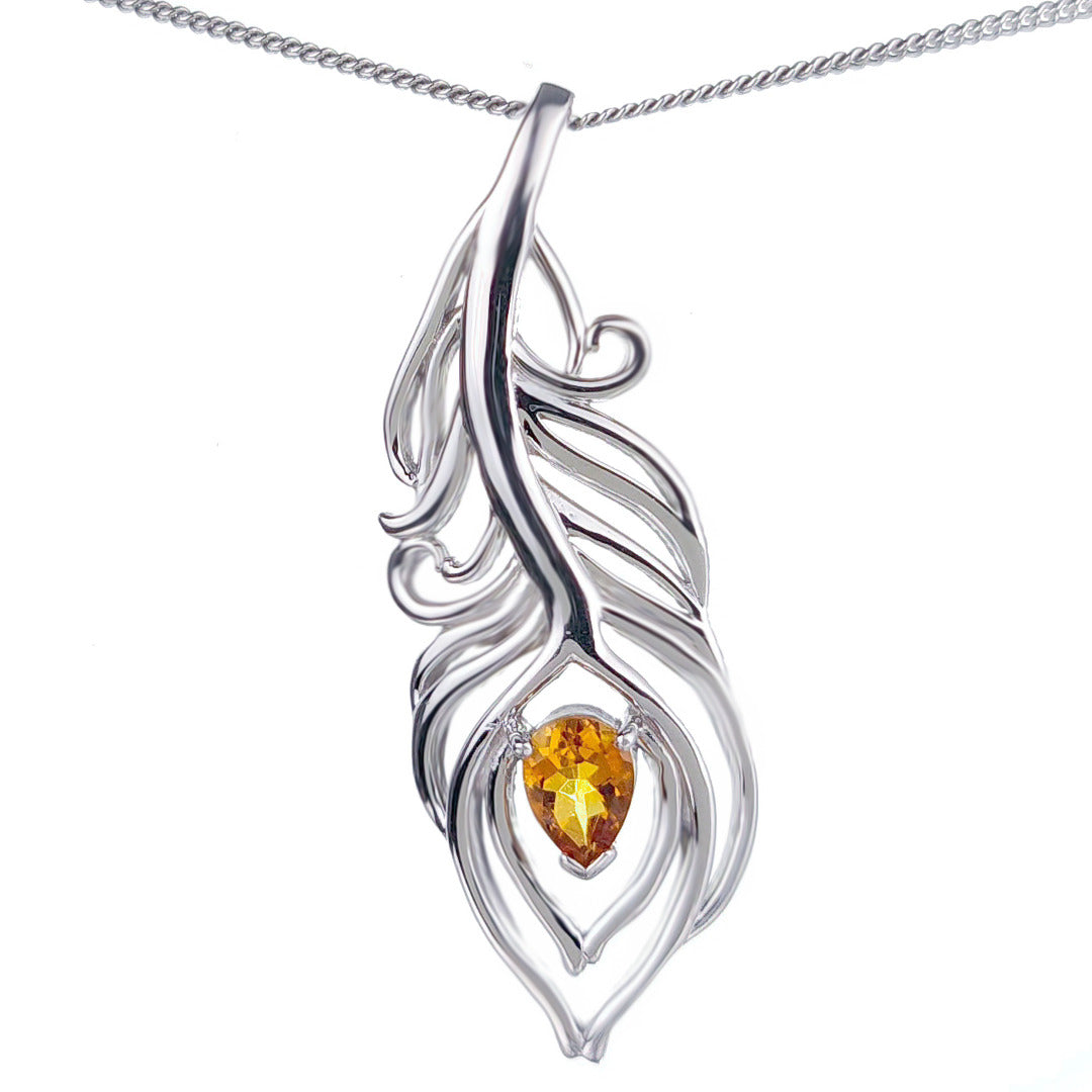 Citrine Necklace 0.65ct Peacock Yellow Pendant Silver November Birthstone