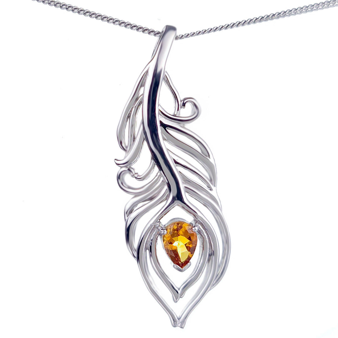 Citrine Necklace 0.65ct Peacock Yellow Pendant Silver November Birthstone