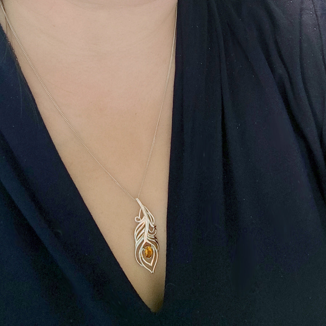 Citrine Necklace 0.65ct Peacock Yellow Pendant Silver November Birthstone