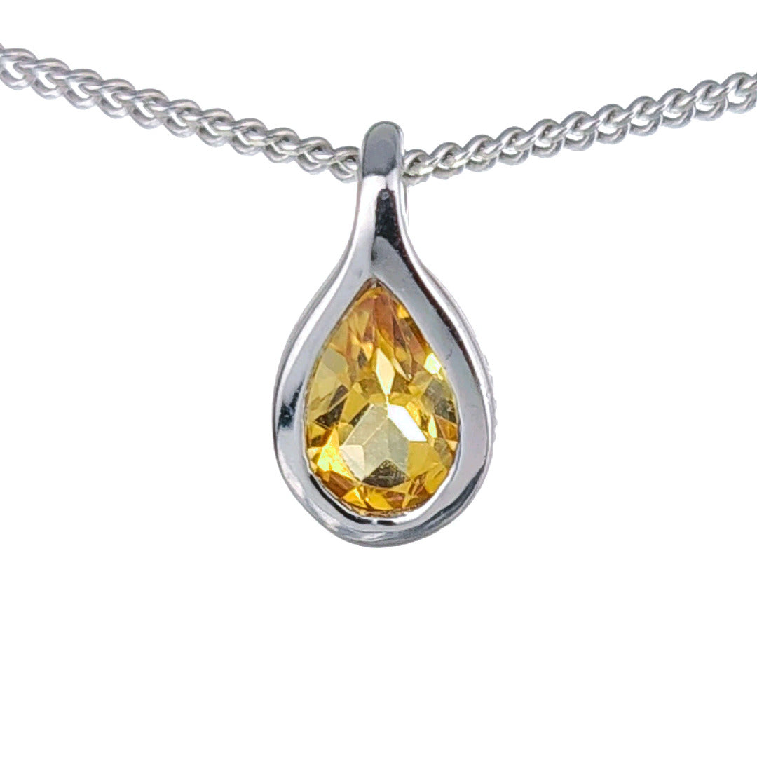 Citrine Necklace 0.35ct Pear Yellow Pendant Silver November Birthstone