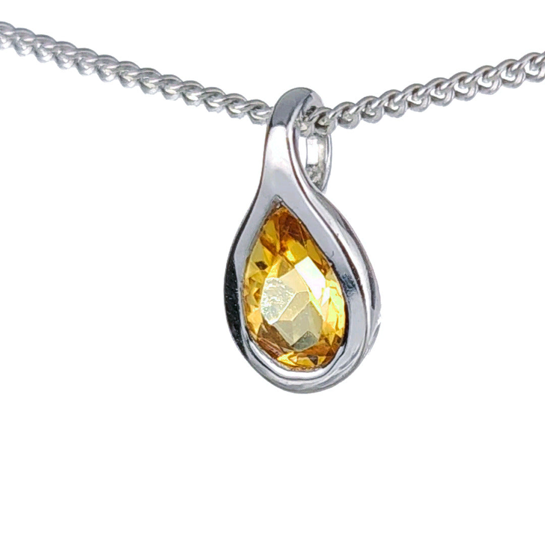 Citrine Necklace 0.35ct Pear Yellow Pendant Silver November Birthstone