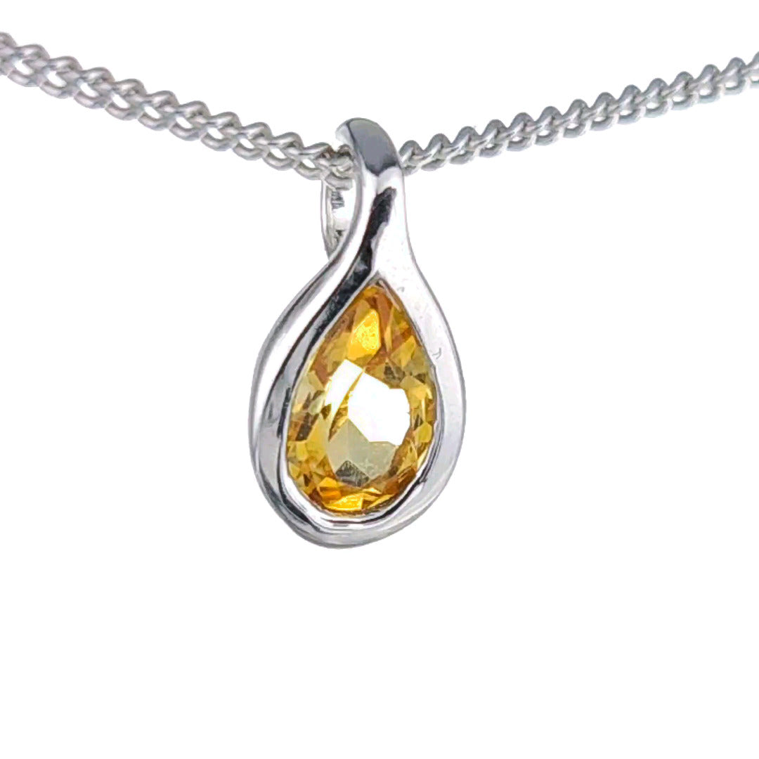 Citrine Necklace 0.35ct Pear Yellow Pendant Silver November Birthstone