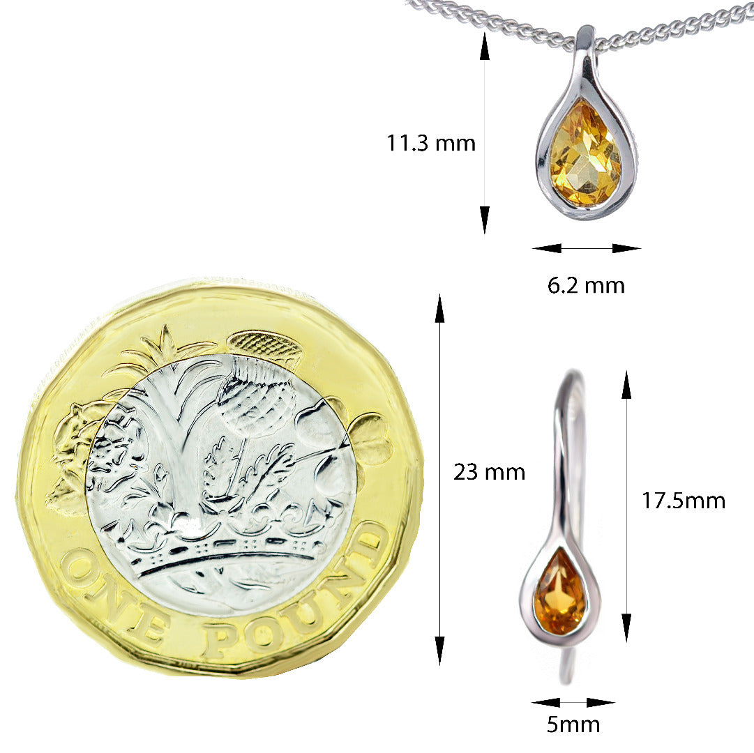 Citrine Necklace 0.35ct Pear Yellow Pendant Silver November Birthstone